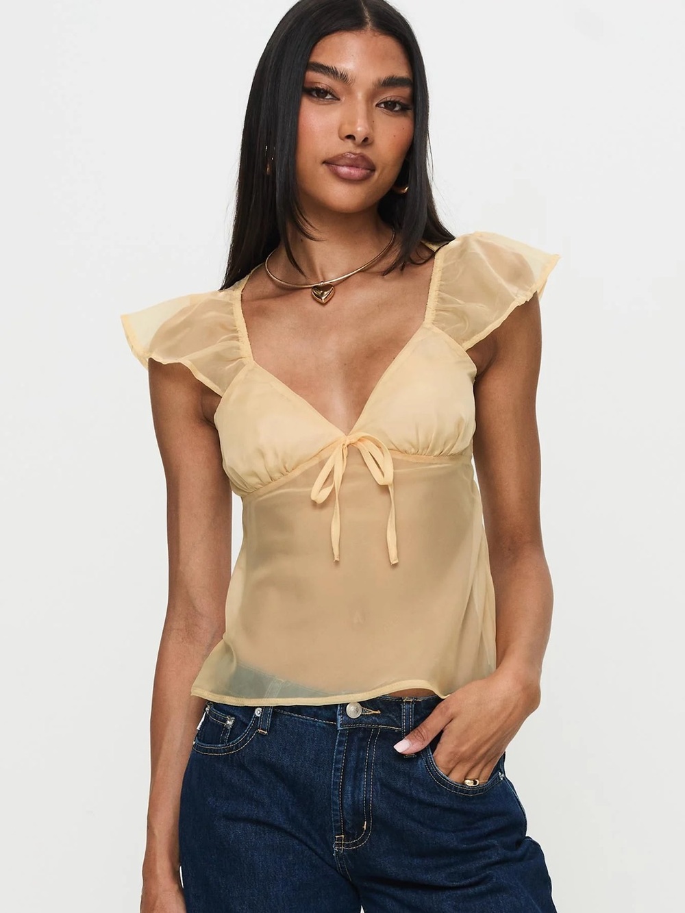 NWOT Princess Polly Sheer Cap Sleeve V-Neck Top in Apricot Size 4